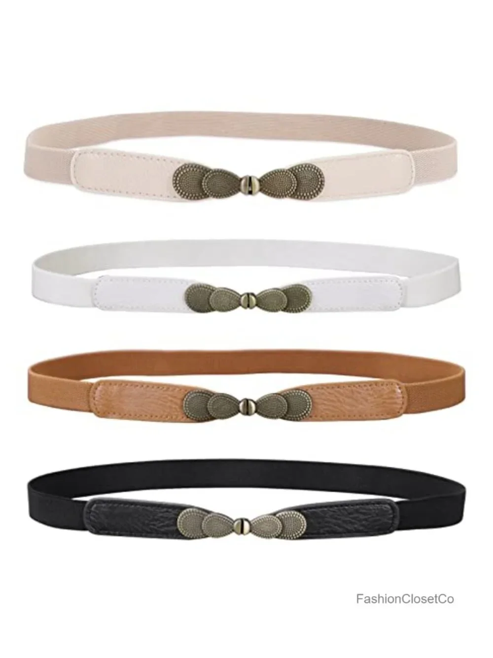 Women Skinny Stretch Elastic Belt Retro Vintage Thin Belt with Metal Buckle